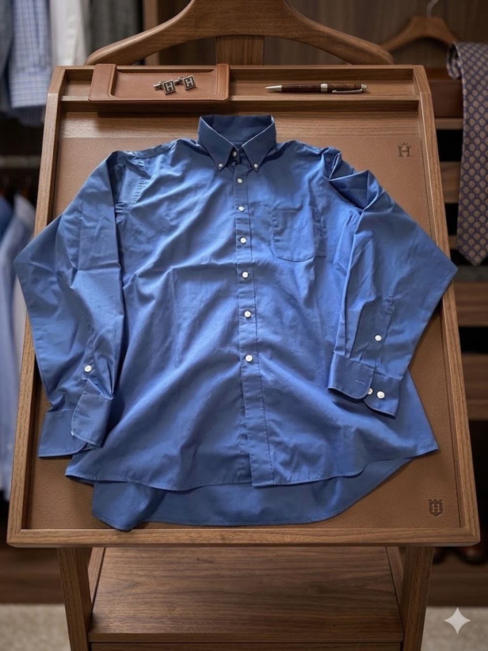 Van Heusen Men's Navy Blue Button-Down Dress Shirt